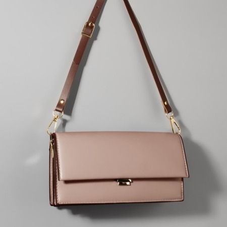 Genuine leather bag, adjustable, with carbines, 60 ± 2 cm × 1.2 cm, brown color/gold-5