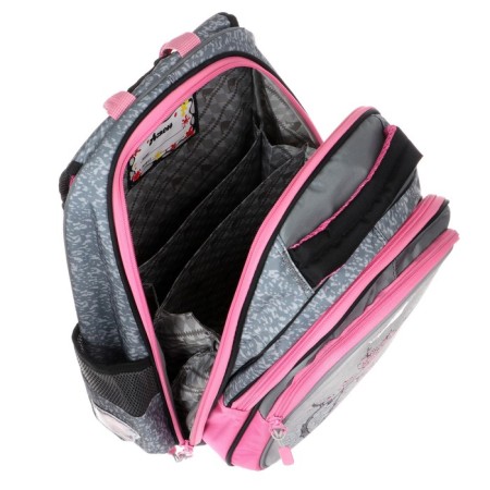 Frame backpack 39 x 29 x 17 cm, Across 410, filling: bag, pencil case, gray/pink ACR22-410-11-6