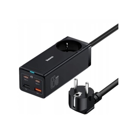 Baseus PowerCombo, GAC+2u+2C 65W+Type-C-Type-C, PD, 65W, 1 m, Black-2