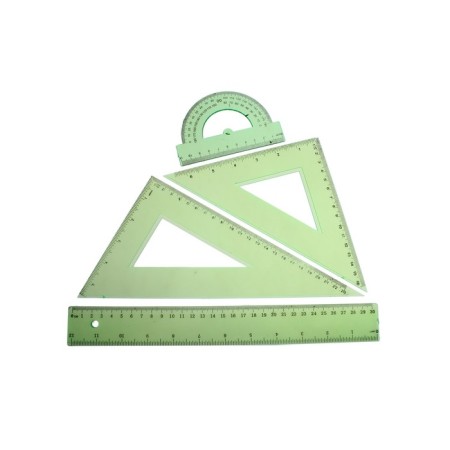 Geometric set: ruler 30 cm, 2 squares, transport, tinted, mix-3