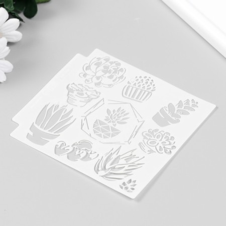 Plastic stencil "succulents in pots" 13x13 cm-4