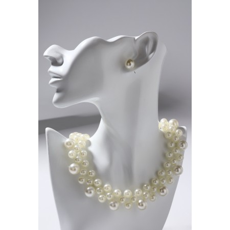 Set 2 objects: earrings, Kizel necklace scattering beads, white color, 42 cm-7