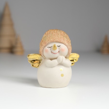 Polystone souvenir "Snowman in a golden knitted cap, with wings" 6x4x7.5 cm