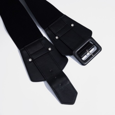 Women's belt, width 7.5 cm, metal buckle, black color-2