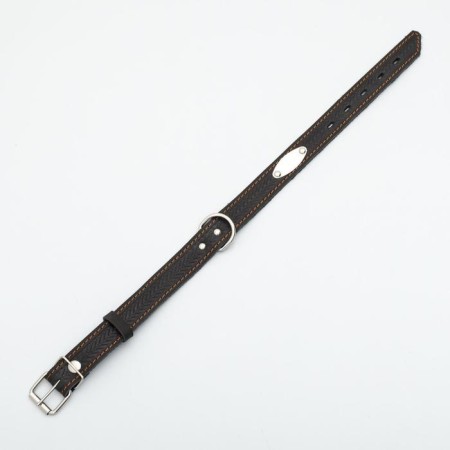 A skinny-skinned leather collar with a plate, 60 x 3 cm, Osh 45-57 cm, black-3