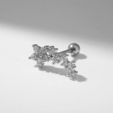 Piercing in the ear (Helix) “Flower”, l = 6 mm, white color in silver