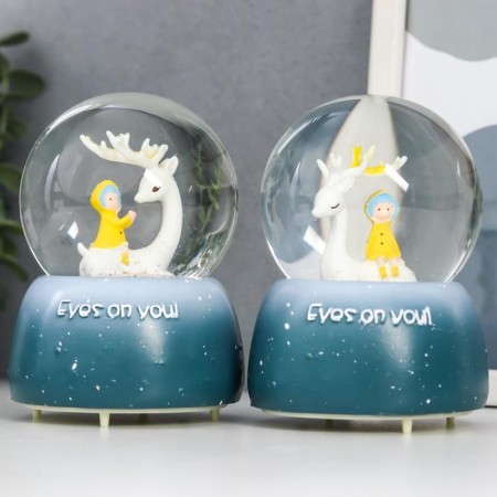Souvenir polystone water ball light, music "Deer with baby" d = 8 cm mix 12.5x8x8 cm-1
