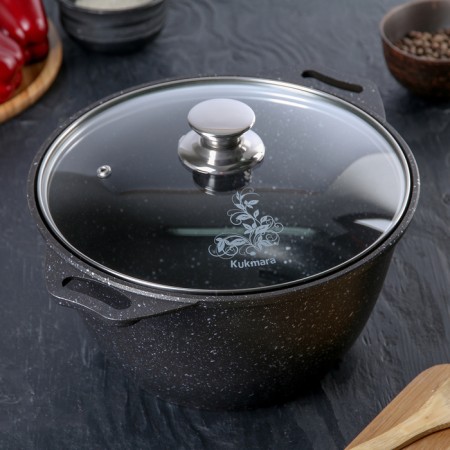 Pan, 4 l, d = 24 cm, h = 13.5 cm, glass cover, anti -stick coating, color dark marble