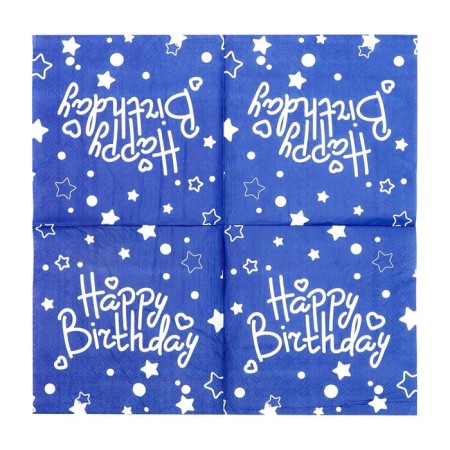 Paper napkins "Happy birthday", set, 20 pcs., 33 × 33 cm., Blue color-3