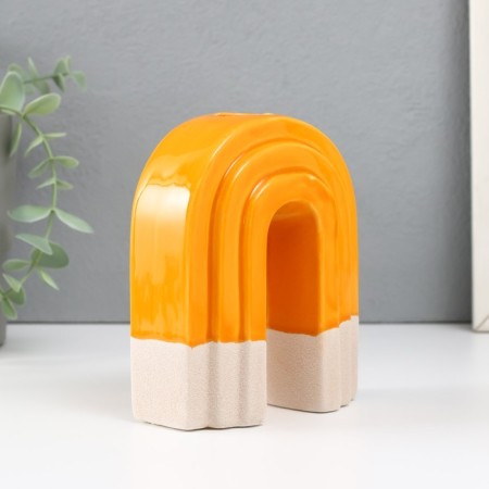 Ceramics candlestick for 1 candle "Scar" sand-orange 10.2x6x12.8 cm-3