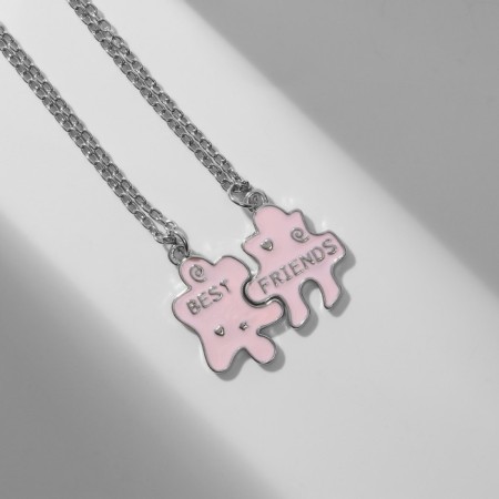 Kulons "Uzolnutor" puzzles with heart, pink color in silver, 45 cm