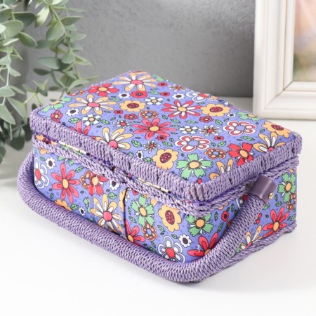 Casket for needlework "Drawn flowers on blue" 18x12x9.5 cm-3