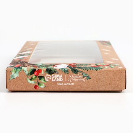 Box for chocolate "spruce branches", with a window, 9.4 x 1.7 x 18.4 cm, New Year-4