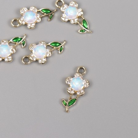 Decor for creativity metal, rhinestones "Flower" gold, white 2.1x1.1x0.6 cm