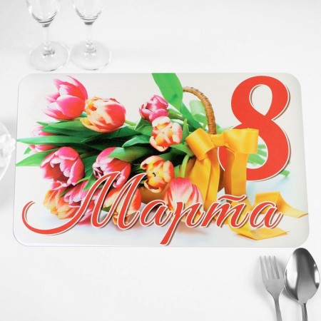 Napkin on the table "March 8!" Tulips, 40x25 cm