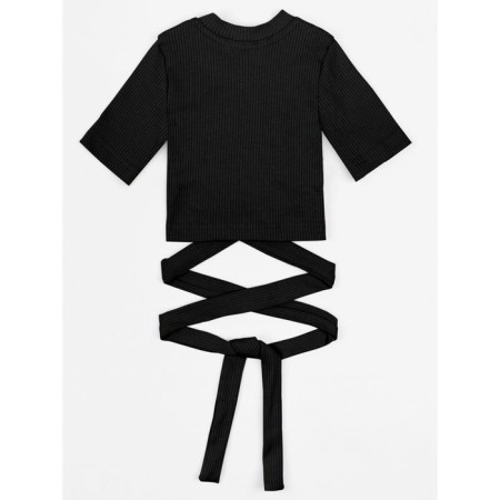 Top for a girl with short Generation sleeves, height 146 cm, black color-9
