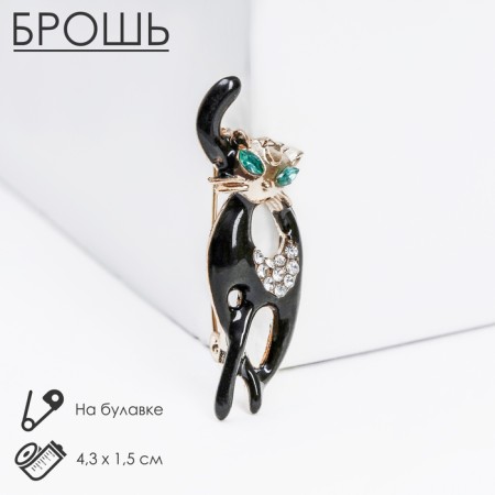 Brooch "cat" grace, black and white color in gold