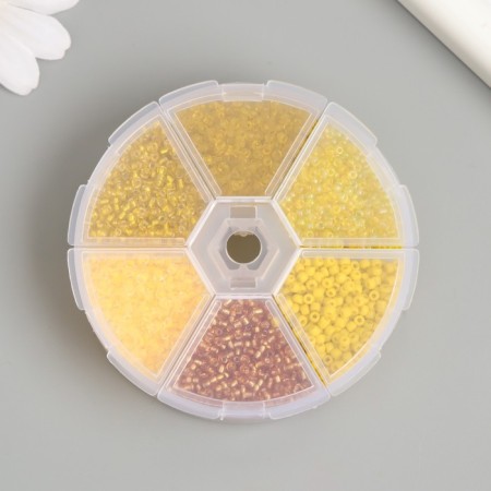Glass beads 8/0 (3 mm) in the casket "yellow" 6 colors x 10 g 8x8x2 cm-3