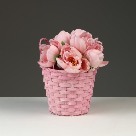 Wicker basket, D16 x 13.5 x 20 cm, pink, bamboo-5