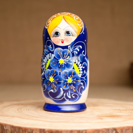 Matryoshka 5 puppet "Nina" blue, 14-15cm, manual painting.-2