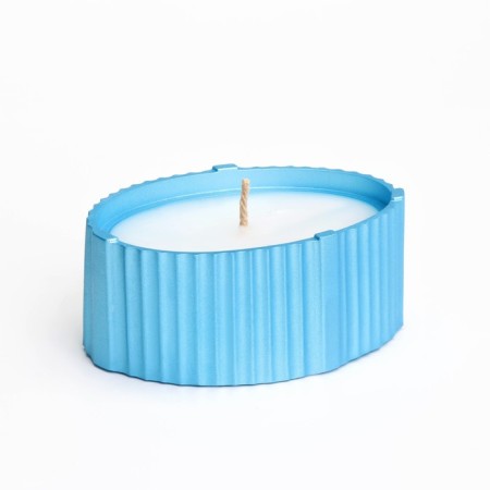 Candle "Oval" in a candlestick with narrow faces, 9x6.5x4cm, blue-1