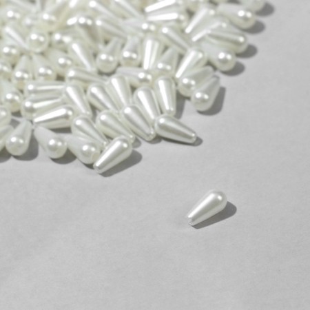 Plastic beads "pearls", drop 0.8 × 0.4 × 0.4cm, set 10g, white color