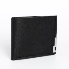 Male purse without fastening, department for maps, for bills, black color