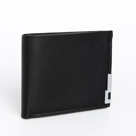 Male purse without fastening, department for maps, for bills, black color
