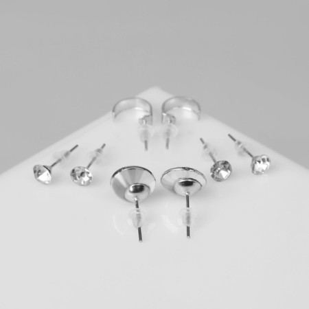 Pusets 4 pairs of "romance" circles, white-purple color in silver-2