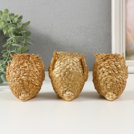 Souvenir Polystone "Golden owls" gold set 3 pcs 7.5x7.5x9 cm-2
