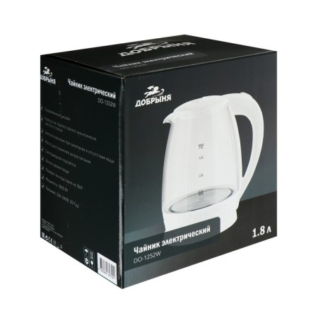 Electric Dobrynya kettle DO-1252W, glass, 1.8 l, 1800 watts, white-7