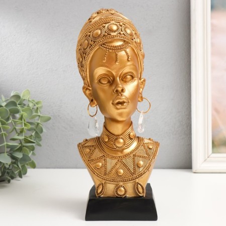 Souvenir Polystone Bust "African in jewelry with earrings" gold 27x12.5x10.5 cm