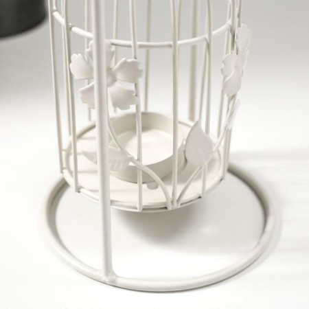 Summary Metal for 1 candle "A cage with flowers with pink bird" White 28.5x12x12 cm-4