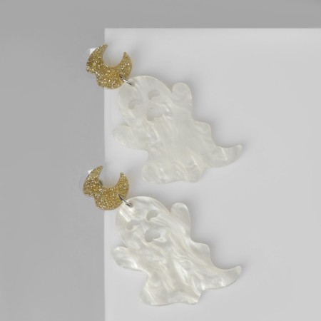 Acryl Earrings "Ghosts" sheets, white-golden color in silver-2
