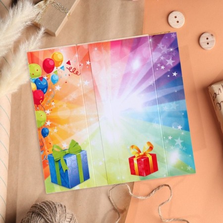 Wooden envelope carved "Happy birthday!" Gifts, balls, garland-2