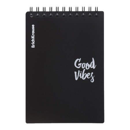 Notepad for spirals A6 80 sheets, cage, Erichkrause "Words" Plastic Cover Silkography, Blok Offset 100%, Black