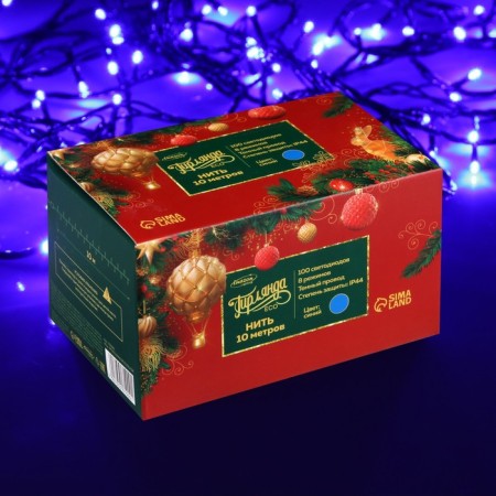 Garland “thread” 10 m, IP44, dark thread, 100 LED, glow blue, 8 modes, 220 V-5