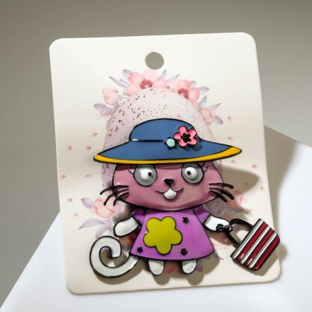Multiple brooch "Madame cat", colored in ferrous metal-1