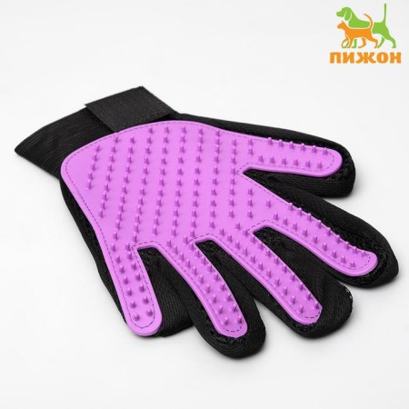 Glove for wool on the left hand made of neoprene with elongated teeth, purple