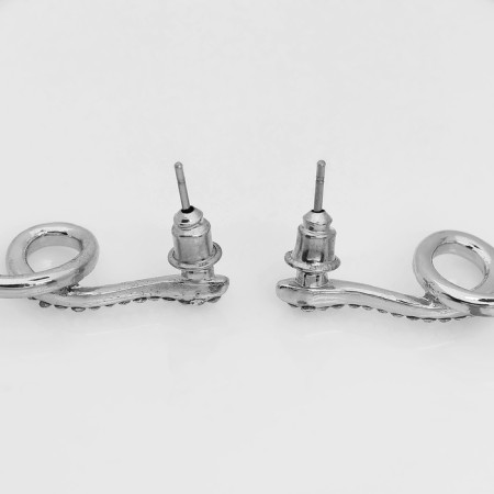 Earrings Metal "Snake" miniature mini, white color in silver-1
