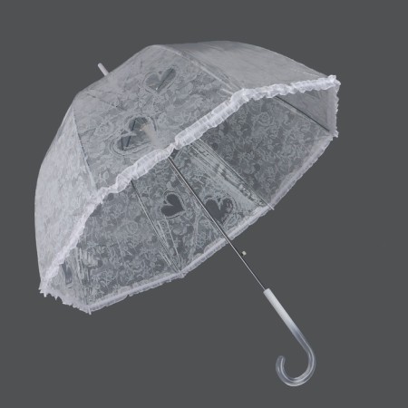 Umbrella - semi -automatic “lace” cane, 8 knitting needles, r = 40 cm, white/transparent color-2