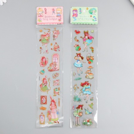 Plastic sticker with gold stroke "Anime Girls" MIX 6.7x30.2 cm