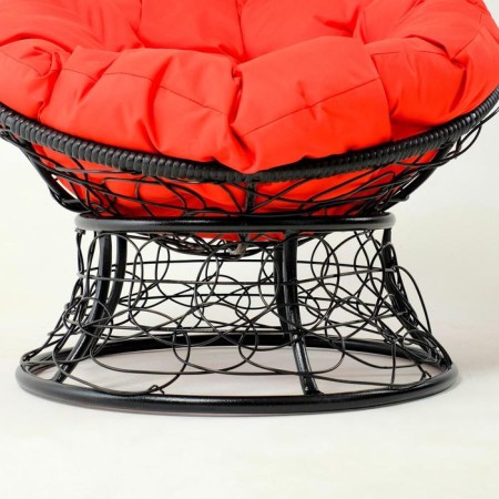 Armchair "Papasan" mini, rattan, with a red pillow, black frame, 81x68x77cm-3