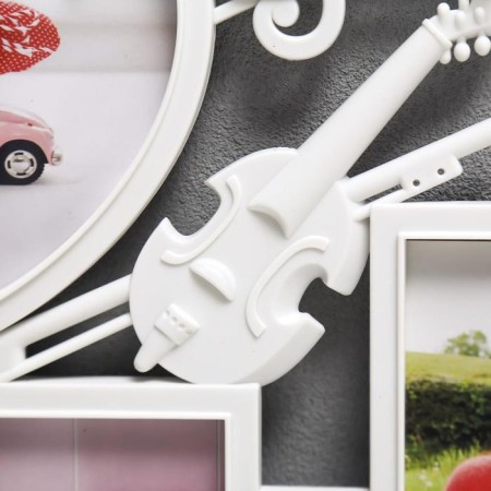 Photo frame plastic in 3 photos 10x15, 13x12 cm "Violin and notes" White 34x32 cm-1