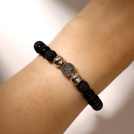 Bracelet unisex "chord" wood, black color with silver, d = 6 cm-2