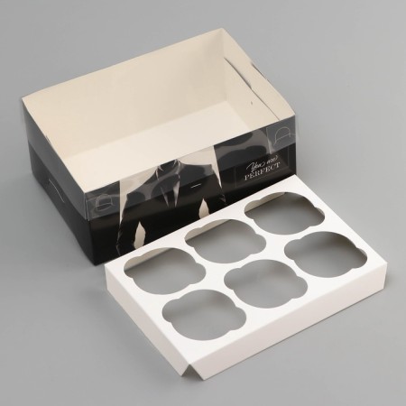 Box for 6 cupcakes with a transparent lid, "Male forar", 23 × 16 × 10 cm, confectionery packaging-4