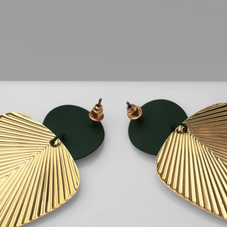 Earrings Metal "Geometry" line, gold color in dark green-1