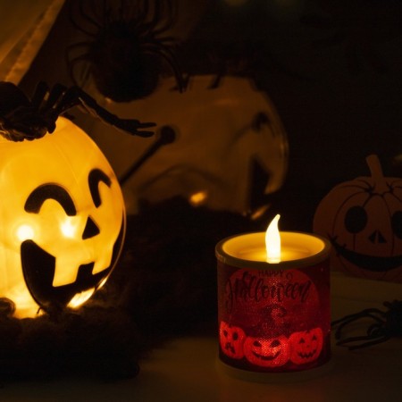 LED figure "Candle with pumpkin" 7.5 × 10 × 7.5 cm, plastic, batteries AG13x3, glow warm white