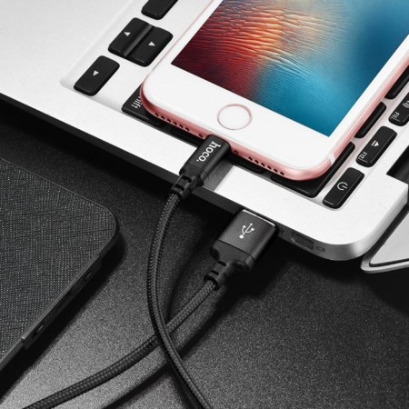 Hoco X14, Lightning cable - USB, 2.4 A, 1 m, fast charging, nylon braid, black-7