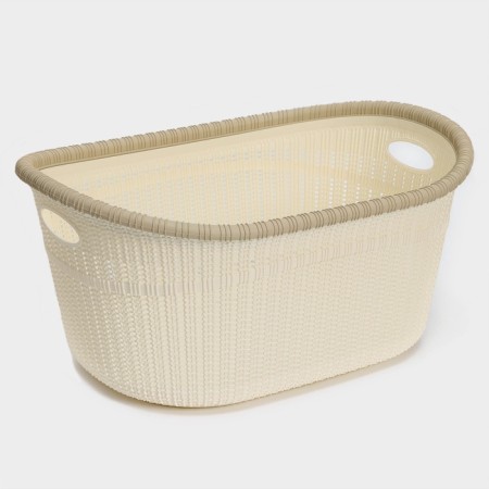 Set for the bathroom 7 objects: basket 4 pcs, basket for linen, bucket for garbage, ruff, beige color-8